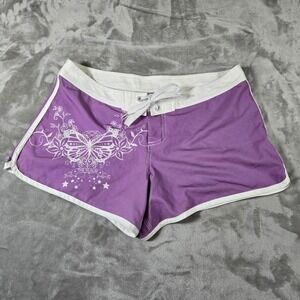 The Realm Womens Large Purple‎ Swim Board Shorts Y2K White Trim
